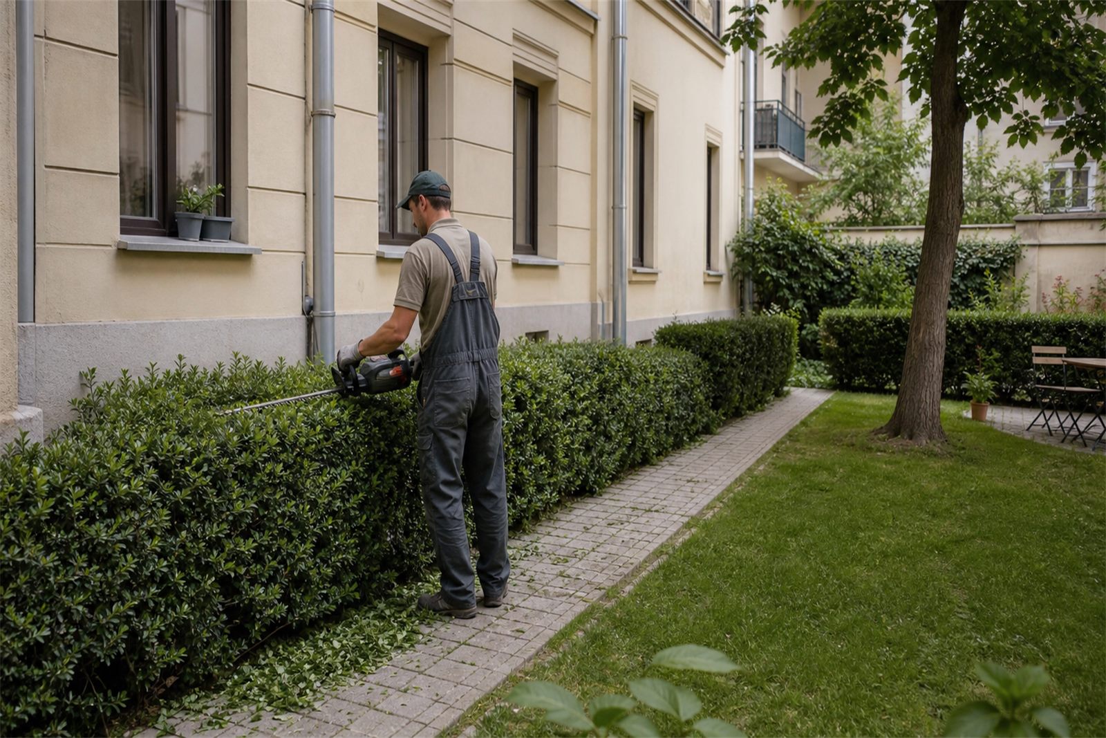 Budapest apartment courtyard hedge trimming and outdoor maintenance