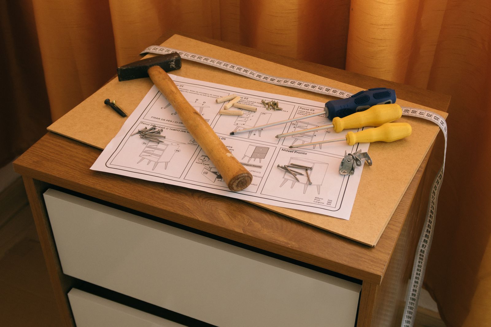 Illustrative furniture assembly tools and instructions
