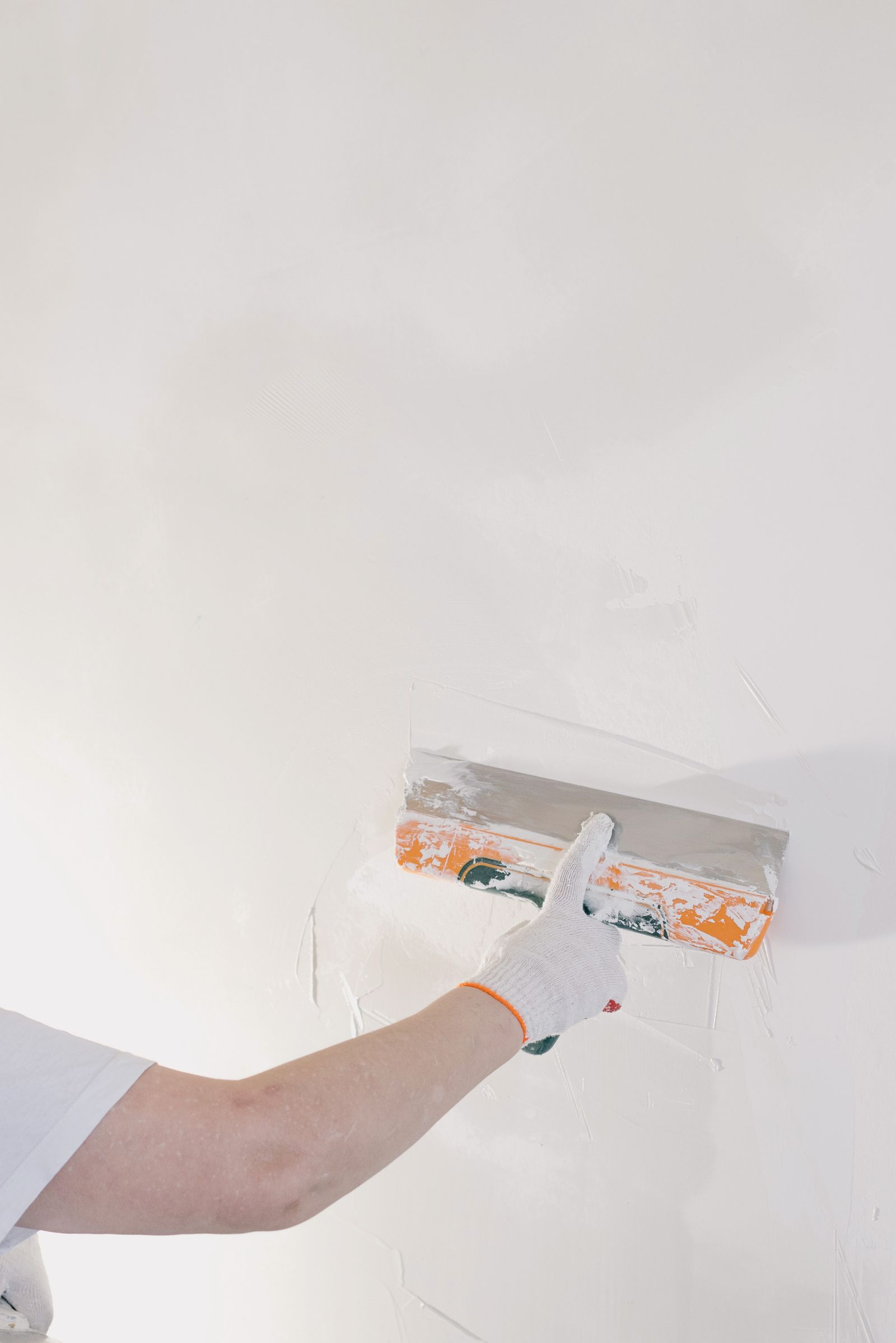 Close-up of plaster repair on an interior wall